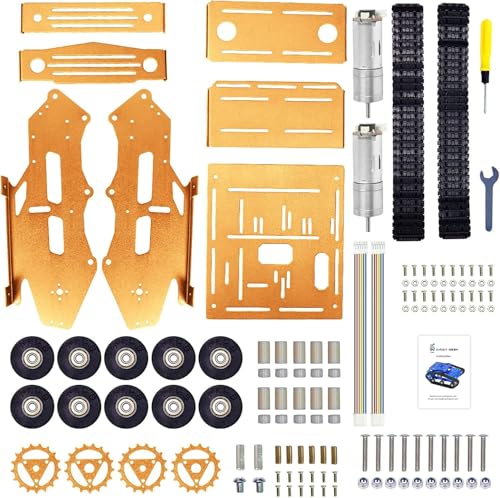 Image of Smart Robot Car Chassis Kit Full Metal Big Tank Chassis with 2WD Motors for Arduino Raspberry Pi Jetson Python DIY Smart Car Learning Kit (Gold 1, with Encoder Motor)