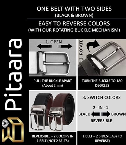 Pitaara Genuine Leather Reversible Belt For Men, Plain Pattern (Black/Brown)4