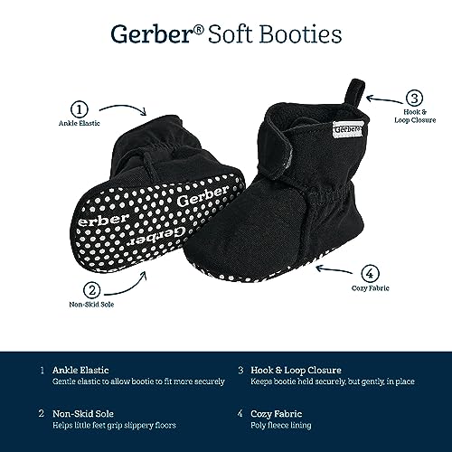 Gerber Baby Fleece Lined Wrap Fasten Non Skid Soft Slipper Booties, Black, 3-6 Months - image 6