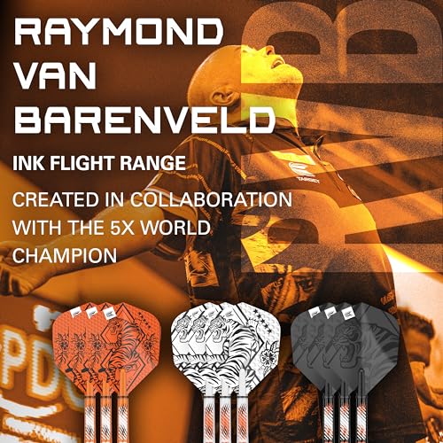 Target Darts Raymond Van Barneveld Ink Design No.6 Dart Flights & Intermediate (41mm) Shafts Stems - 9 Flights and 9 Shafts in Total - Image 2