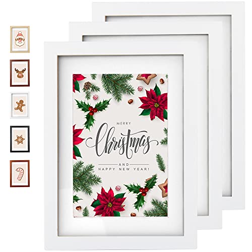 Rieeryslza Juego de 3 Marcos de Fotos A4 Marco de Madera con Vidrio Acrílico Inastillable Portafotos de Madera Minimalistas Clásicos para Decoración del Hogar (Blanco o2)