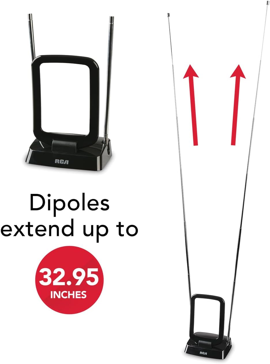 RCA ANT310Z Amplified Indoor FM and TV Antenna in Black