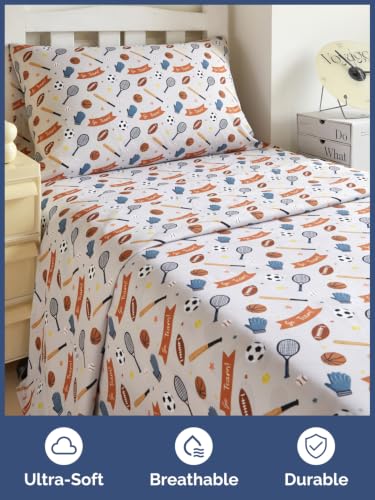 Image of Kids Twin Size Sports Bed Sheets - 3 Piece Kids Sports Sheet Set - Game Day Bedding - Ultra-Soft, Cute & Cozy - Breathable & Machine Washable - Wonderful Fun Bed Set for Boys, Girls, Teens & Toddlers