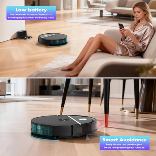Image of Robot Vacuum and Mop Combo,3500Pa Powerful Suction, with Wi-Fi /App /Remote,2 in 1 Mopping Robot Vacuum Cleaner,Dustbin and Watertank, for Pet Hair,Hard Floors and Low Pile Carpet (Black)