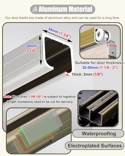 Kit de Herrajes para Puerta Corredera con Riel y Rodillos, Repuesto para Puerta Exterior de Madera, Riel de Gran Resistencia Plata (73.7cm/29 pulgadas) miniatura 2