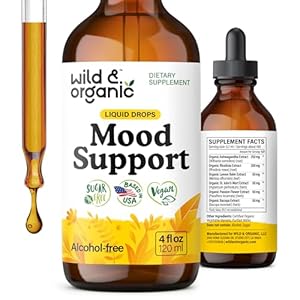 Wild & Organic Mood Support Supplement – Natural Liquid Drops for Positive Energy – Calm Mind Supplement for Women and Men – Non-Alcohol Ashwagandha & Rhodiola Rosea Root Tincture for Good Mood – 4 oz