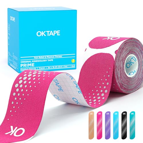 Image of OK TAPE Synthetic Kinesiology Tape Precut Strips, Waterproof Kinesiology Athletic Tape for Joint & Muscle Support, Reflective and Durable Tape, 2inx16.4ft Roll 20PCS | Pink