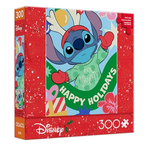Ceaco - Disney - Lilo & Stitch - Happy Holidays - 300 Piece Puzzle for Adults - Challenging and Perfect for Game Nights - Finished Puzzle Size 21.25 x 15