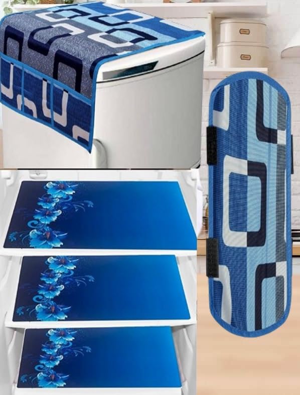THE LION'S SHARE Combo of Exclusive Decorative Fridge Top Cover, Fridge Handle Covers + Fridge Mats -tls-185