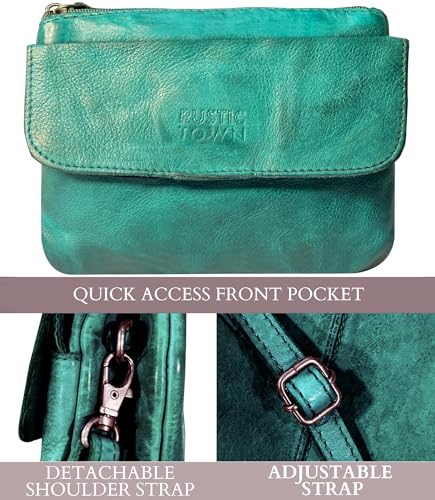 Image of RUSTIC TOWN Leather Sling Bag for Women - Washed Leather Crossbody Bag Wristlet Clutch, Vintage Travel Shoulder Purse Handbags for Ladies
