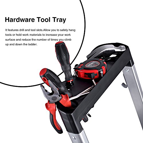 Delxo Lightweight Aluminum 4 Step Ladder with Tool Tray Folding Step Stool Stepladders Home and Kitchen Step Ladder Anti-Slip Sturdy and Wide Pedal Ladders 300lbs Capacity Space Saving (4 feet)