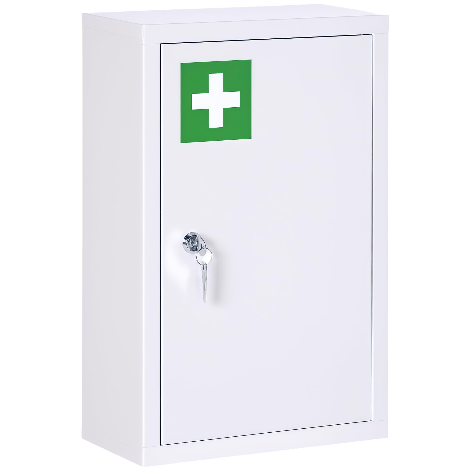 kleankin 12" x 18" Wall Medicine Cabinet with Lock, 3 Tier Steel Locking Wall Cabinet for Bathroom, Kitchen with 2 Keys, White