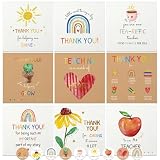Lot de 27 cartes de remerciement pour enseignant – 9 motifs uniques de salle de classe avec détails en feuille d'or – Cartes de remerciement pour enseignants avec enveloppes et autocollants assortis