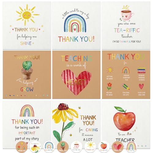 27 Teacher Thank You Cards 9 Classroom Designs with Gold Foil 15x15 cm