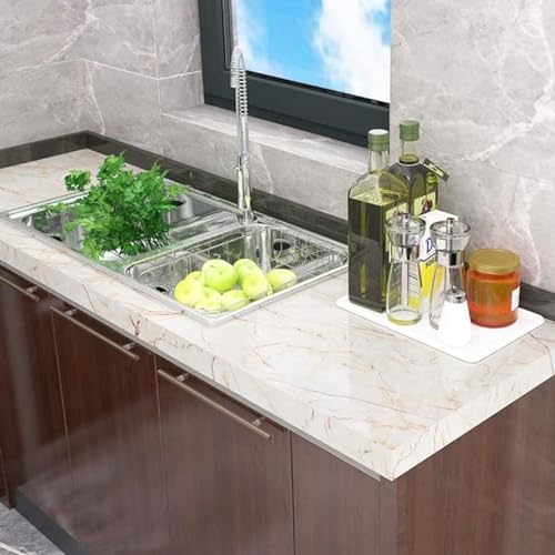 Image of Kitchen Cabinets Marble Wallpaper Roll for Home & Kitchen Decor - Oil Proof Waterproof Self Adhesive Wall Paper Sticker for Floor Tiles, Countertop, Cupboard, Drawer (60 * 200 cm) (Cream, 1)