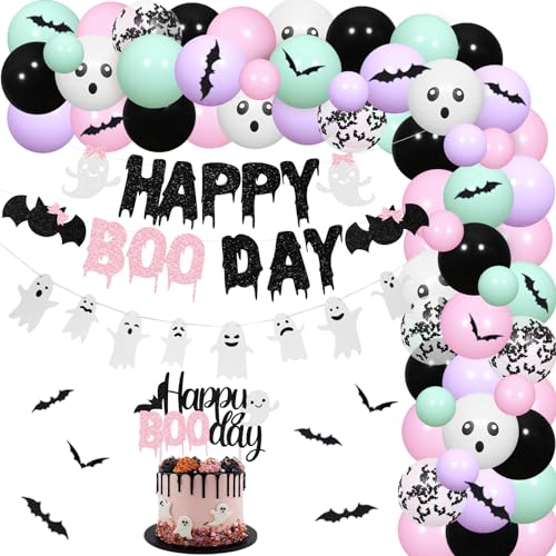 Pastel Halloween Birthday Decorations Happy Boo Day Balloon Garla...