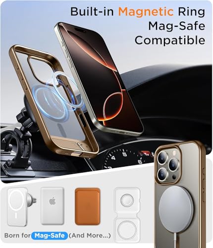 Image of Elzzi Magnetic Cover Compatible For iPhone 16 Pro Max Case with Adjustable Metal Kickstand, Compatible with Mag-Safe Translucent Matte Protective Phone Shockproof Case, Desert Titanium