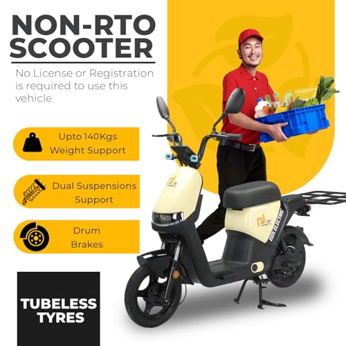 Image of EOX OLO Electric Scooter for Adults with Powerful Motor, Lithium Battery, 45km Mileage, Digital Meter, Tubeless Tyres, Anti-Theft Lock System, 140 KG Weight Support (Non RTO Vehicle with Carrier)