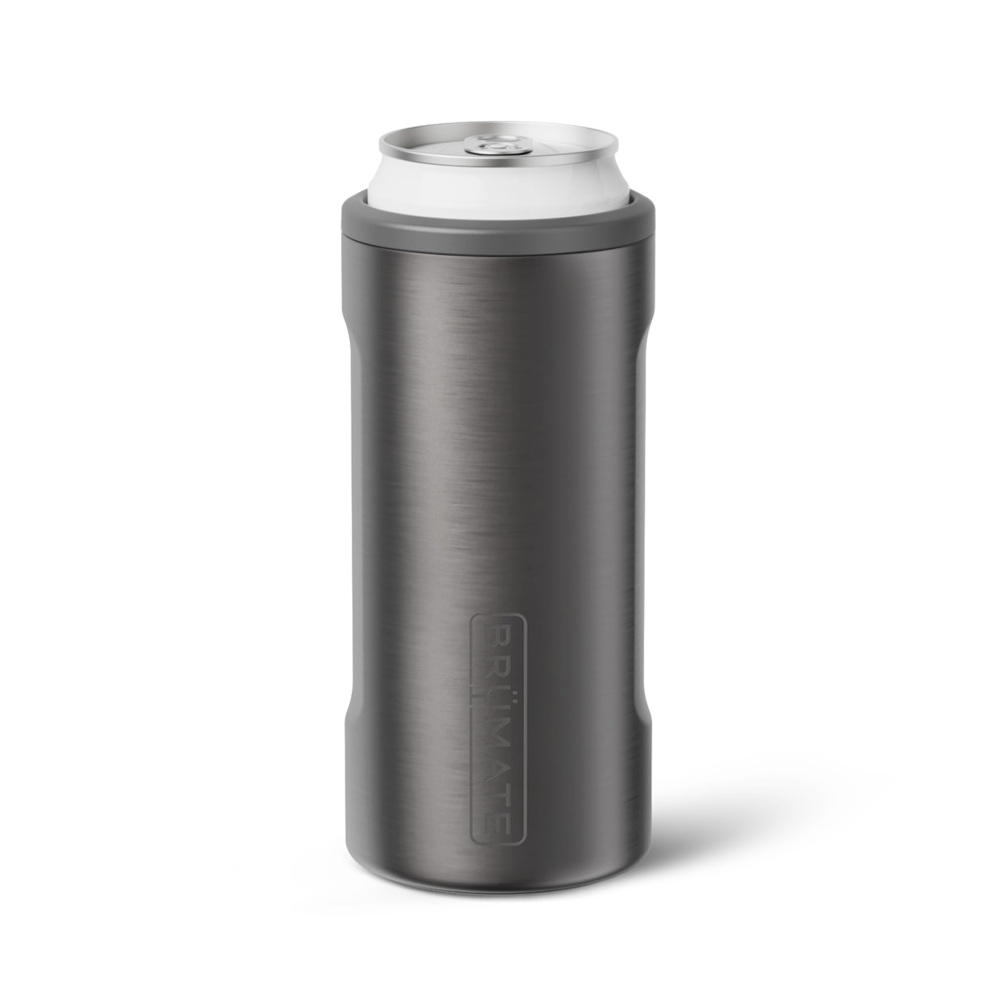 BrüMate Hopsulator Slim Can Cooler Insulated for 12oz Slim Cans | Skinny Can Insulated Stainless Steel Drink Holder for Hard Seltzer, Beer, Soda, and Energy Drinks (Black Stainless) 12oz Black Stainless