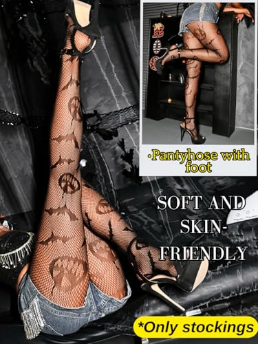 Halloween Fishnet Tights,Goth Patterned Sheer Mesh Leggings,Sexy Stockings For Women Cosplay Punk Rock3