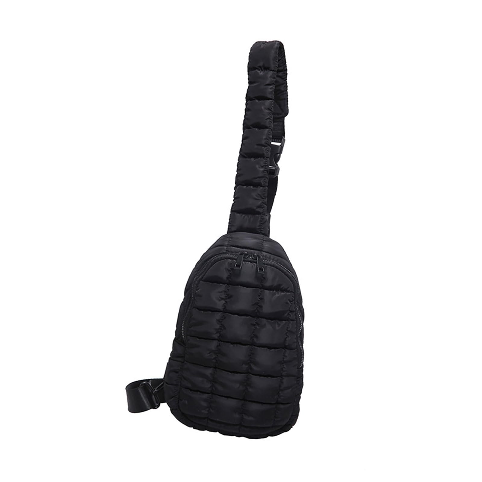 Morain Black Quilted Puffer Chest Bag Solid Color Small Crossbody Purse Backpack With Multiple Interior Pocket Shoulder Bag