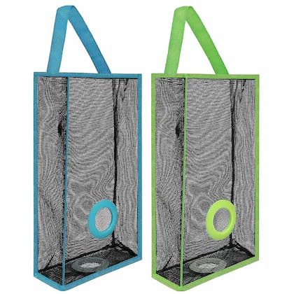 A4ARRIYAN Wall Mounted Mesh Garbage Bag Holder, Kitchen Storage Organizer with Handle, Polythene Wall Mounted Rubbish Bag Container- Pack of 2 Multi Color-image-47