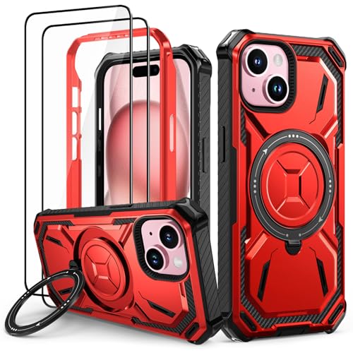 Coque antichoc iPhone 15 armure avec anneau support et double protection écran