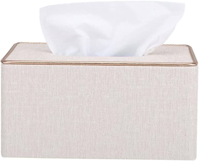 Gold Rim Tissue Holder Gray & Pearl White Napkin Box Towel Dispenser PU Leather Tissue Case for Home Decoration (Color : Gray Size : 13.5 * 19 * 9.5cm) (Gray 13.5 * 19 * 9.5cm) image 4
