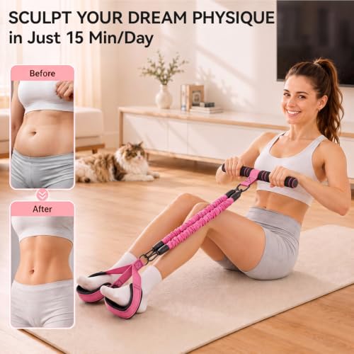 Pedal Resistance Band with Handle, 3-Tube Adjustable for Workout (Pink) - image 2