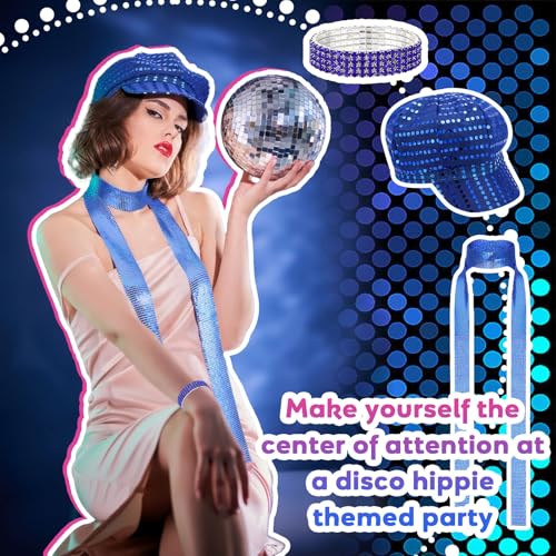ViEinkaufen 7 Pcs 70s Abba Accessories Set,1970s Disco Fancy Dress Costume Set with Sequin Hat Long Scarf Bracelet Earrings Leg Warmers,Aabba Outfits Set for Women Girl - Image 6