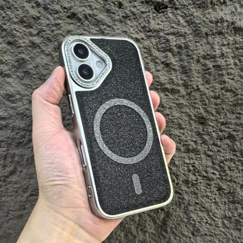 Coque de protection magnétique de luxe paillettes iPhone 16 Pro Max noir premium