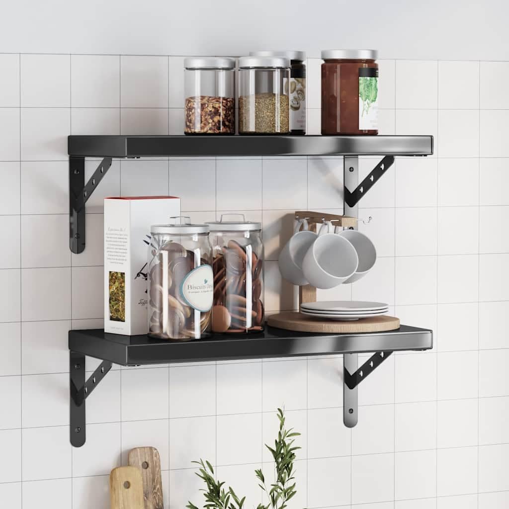 Estantes de pared 2 piezas 50 x 23,5 x 3 cm acero inoxidable negro, estante flotante baño dormitorio, resistente a la corrosión, diseño que ahorra espacio para libros, plantas y decoración