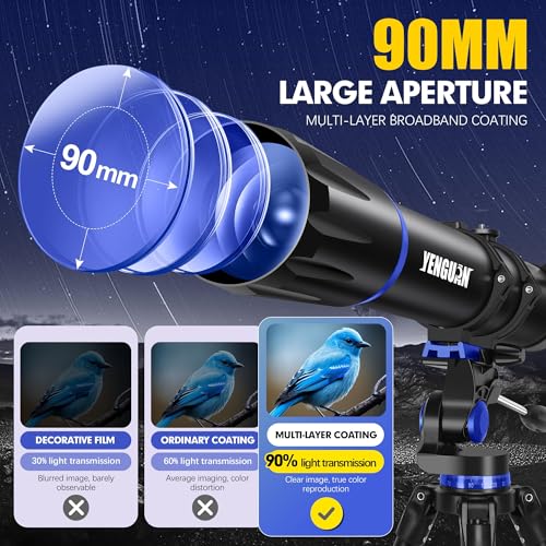 Image of Telescope, 90mm Aperture 800mm-Telescope for Adults & Kids, Professional Refractor Telescopes for Adults High Powered, Beginner-Friendly, Phone Adapter & Stable Stainless Tripod, Portable Carry Bag