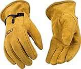 Kinco 50BT Unlined Suede Cowhide Leather Drivers Glove with Ball and Tape Pull Strap, Work, Large, Golden (Pack of 6 Pairs)