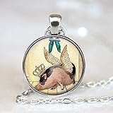 Schwein Anhänger, Flügelschwein mit Krone, Halskette, Schwein, Schlüsselanhänger, Ohrringe, Manschettenknöpfe, Bronze, Silber, fliegendes Schwein, Schmuck