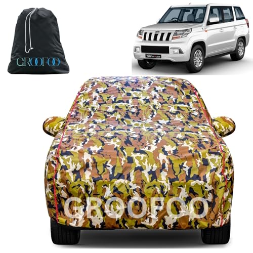 Image of GROOFOO Car Cover Compatible with Mahindra TUV300 | Camouflage, Waterproof, Dustproof, UV Protection | Military Jungle Design | Custom Fit, Triple Stitched | All Weather Body Cover