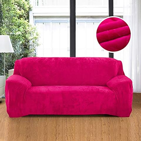 vannawong Ultra Soft Velvet Solid Colors Armchair Sofa Slipcover, Spandex Elastic Loveseat Furniture Protection Couch Wrap, Non Slip Dustproof Covers for Living Room Fuchsia 92"-118" Cover