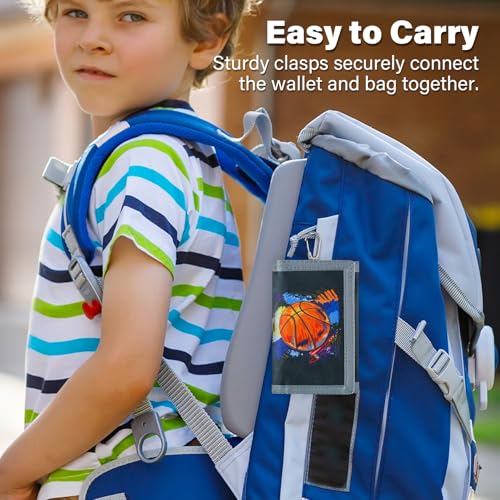 Image of Kids Wallet for Boys Girls, Trifold RFID Wallet with Key Chain and Zipper Pocket for Kids 4-18 Novelty Birthday Gifts, Coin Pouch Purse for Children Teens Outdoor Sports-Basketball