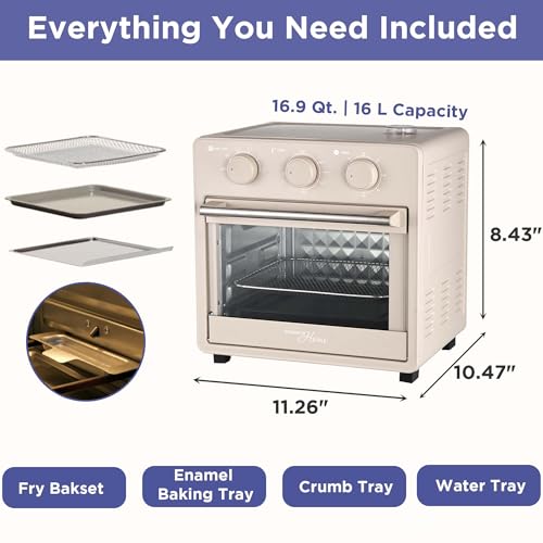 Image of Magnavox Home, 16.5 qt Air Fryer Oven, With Steam Infusion, Cream, Convection Countertop Oven, 6 Cooking Functions, 200-450F Temperature Control, Interior Light, Fry Basket & Baking Tray Included
