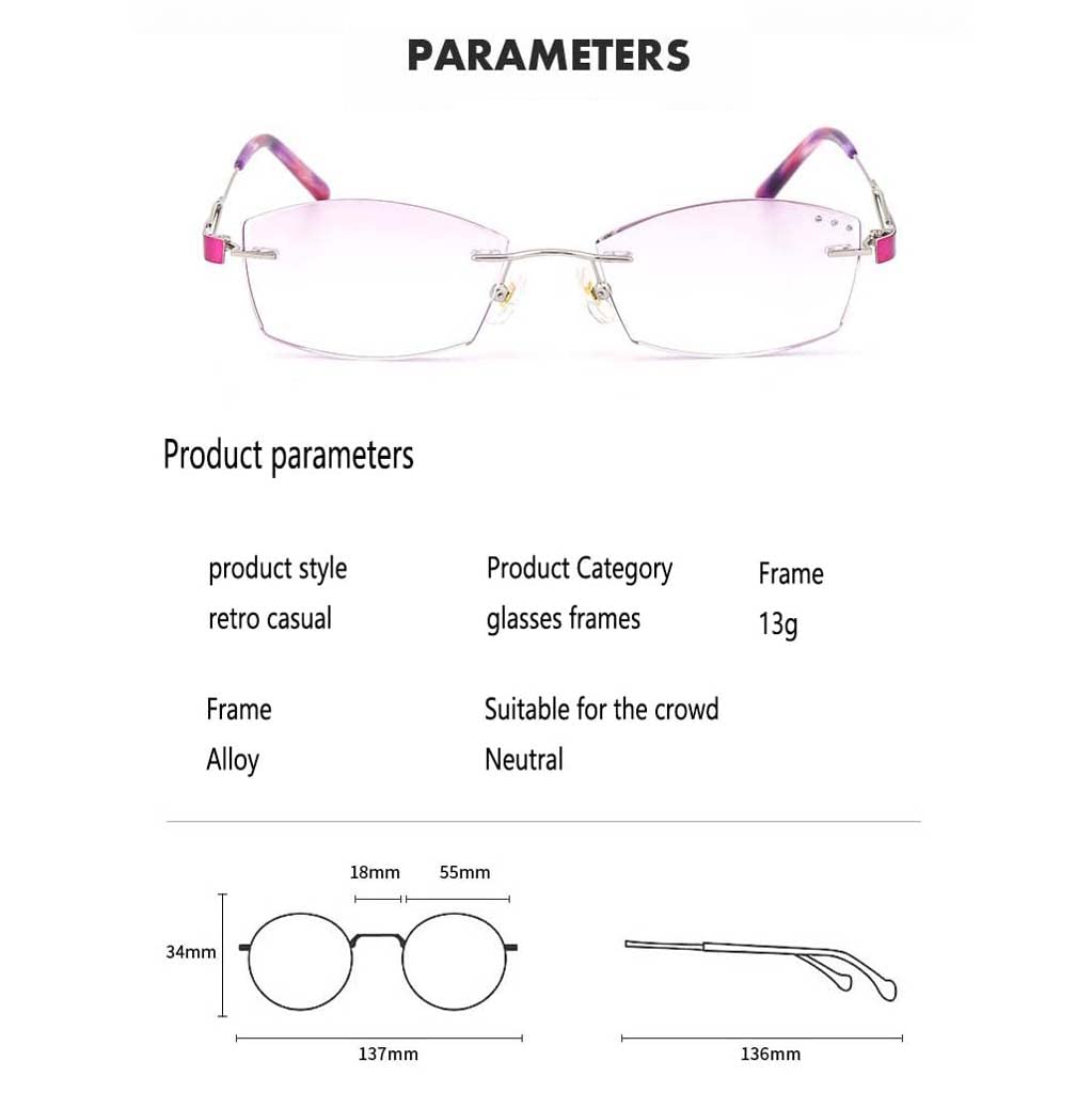 WZX Gafas de Lectura antifatiga ultraligeras, Gafas de Lectura antiazules multienfoque para Mujer, Gafas de Ordenador, Gafas antipresbicia para Ancianos sin Marco para Mujer