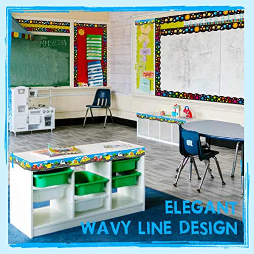 60 Feet Bulletin Board Borders, 45 Sheets Scalloped Border Trim Animals & Vehicle/Universe/Stars Decoration For School, Classroom & Offices #TOP2