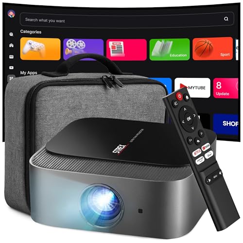 Strex Beamer - Smart 1080P Full HD Projektor - 4K Unterstützung - WiFi & Bluetooth - Eingebaute Lautsprecher - Tragbarer Mini Beamer Heimkino - WhaleOS - Inklusive...