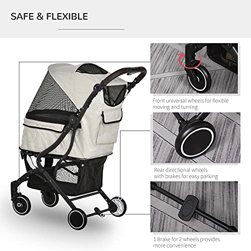 PawHut Travel Pet Stroller for Dogs, Cats, One-Click Fold Jogger Pushchair with Aluminum Frame, EVA Wheels, Brakes… - Image 6