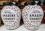 Trader Joe Pitted Amarena Cherries with Stems in Syrup 16.2oz 460g (Two Jars)