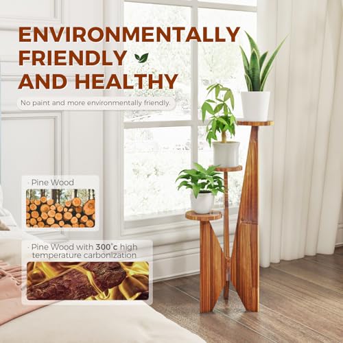 Bamworld WOOD-PST-04 3 Tier Corner Plant Stand Indoor,Small Wood Tall Plant Holder thumb #4