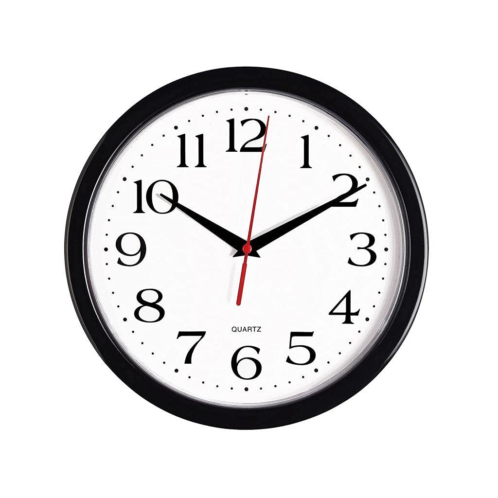 URBANESSENTIALS 20cm Black Quartz Wall Clock, Silent Movement, Battery Operated
