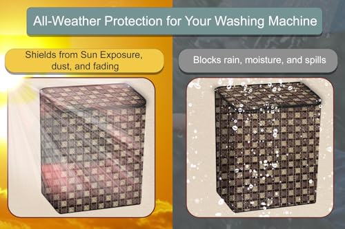 Image of Stylista PVC Washing Machine Cover Compatible for GODREJ 7.5KG Semi-Automatic Top Loading WSEDGE 75 5.0 TB3 M STGR, Basketweave Pattern Brown
