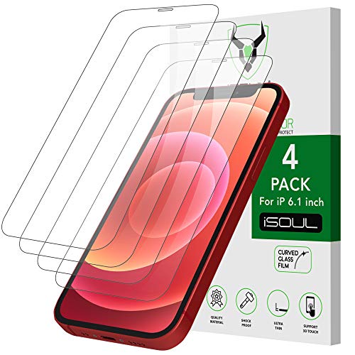iSOUL 4 Unidades, Protector de Pantalla para iPhone 12 y iPhone 12 Pro Cristal Templado (6.1"), Antiarañazos, Antihuellas, Sin Burbujas, 9H, 0.33 mm, Ultra Resistent y Transparent Vidrio