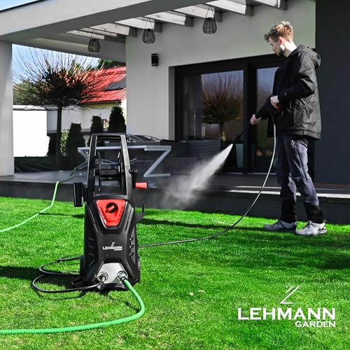 LEHMANN Hudson visokotlačni čistač s aluminijskom pumpom, 1800 W, protok 450 l/h, visokotlačno crijevo 5 m, tlačni čistač s pritiskom 145 bara, pribor - podesiva mlaznica, turbo mlaznica, koplje za pjenu