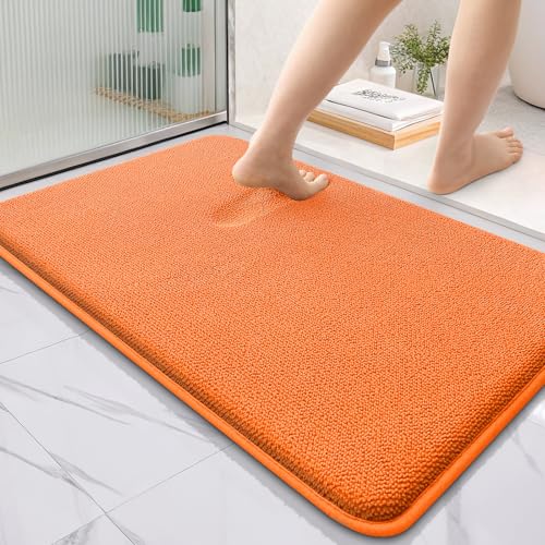 Image of OLANLY Thick Memory Foam Bath Mat Rug 36x24, Extra Soft Absorbent Bathroom Rug, Quick Dry Bath Mats, Non-Slip, Machine Washable Carpet for Bathroom, Tub and Shower, Home Decor Accessories, Orange